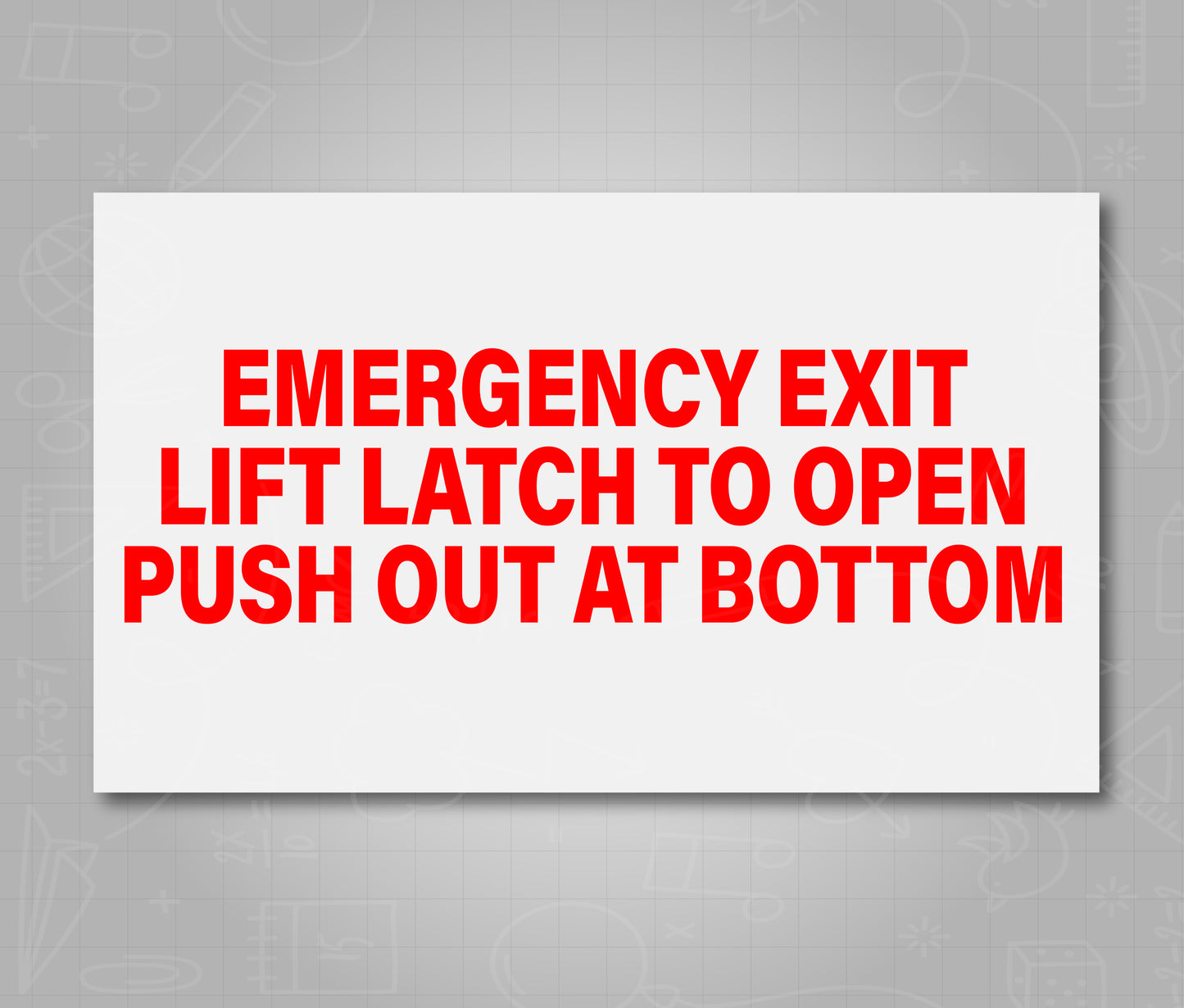 Emergency Exit Lift Latch To Open Push Out At Bottom Red - School Bus Decal Sticker