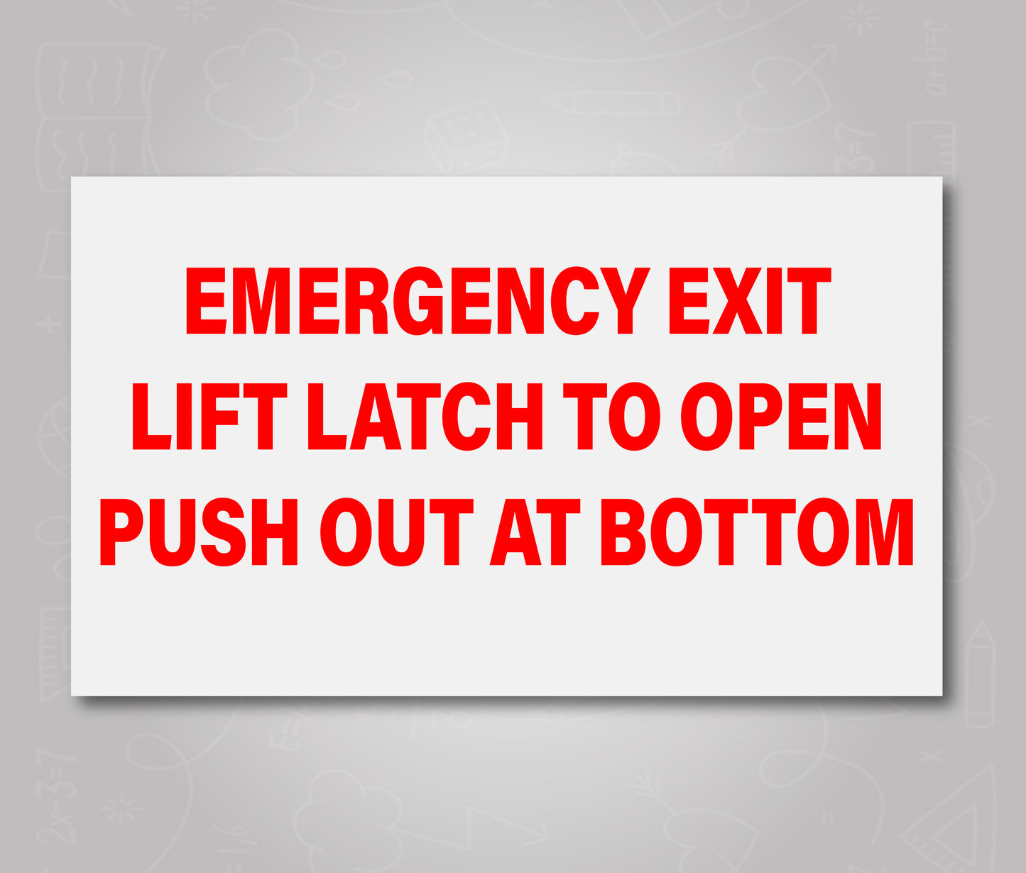 Emergency Exit Lift Latch to Open Push Out at Bottom - School Bus Decal Sticker