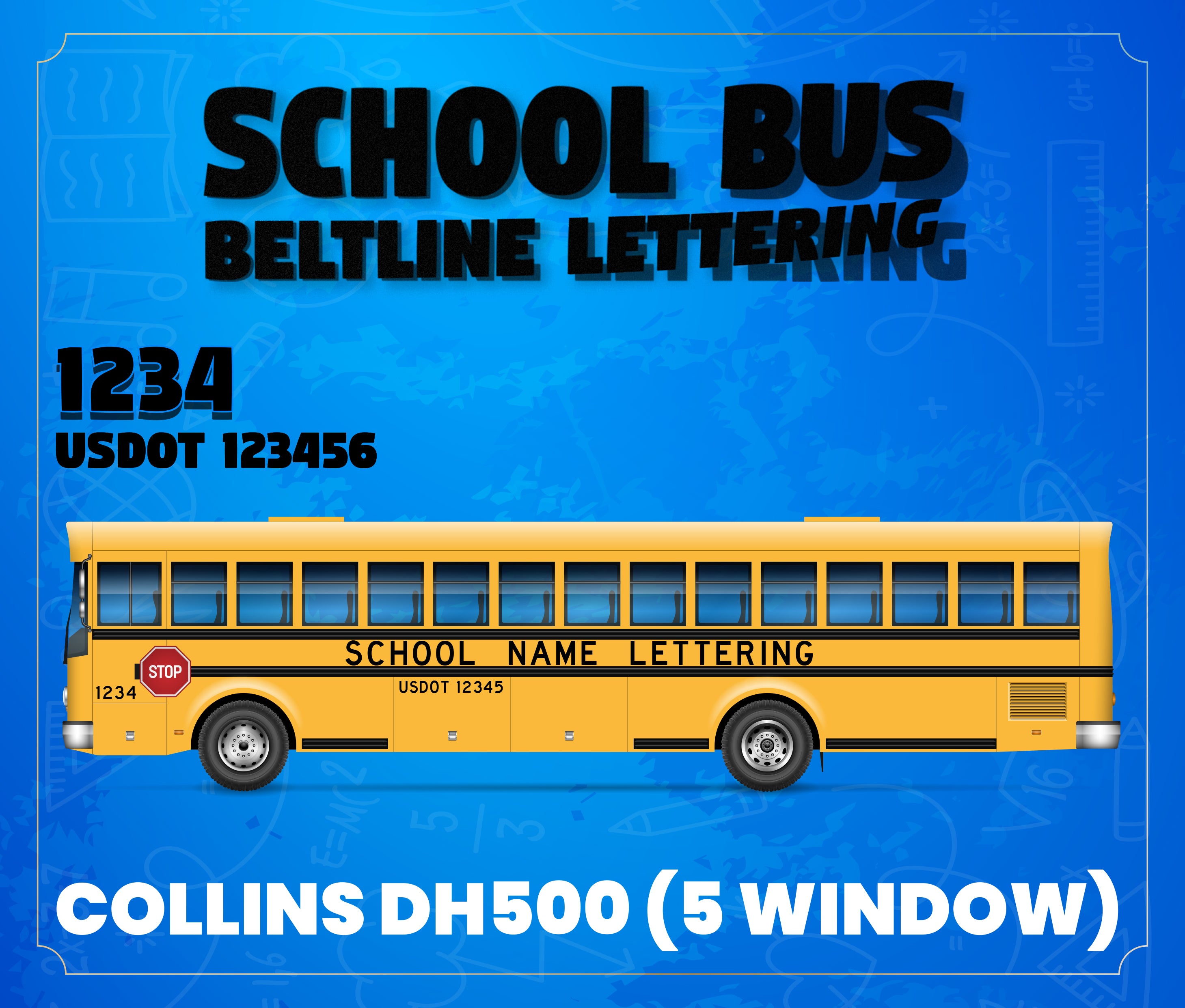 Collins Bus Lettering Collins DH500 Lettering | Yellow School Bus Decal Stickers – Bus Decals